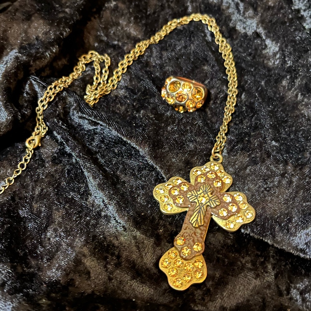 Vintage one of a Kind Cross Necklace with Ring